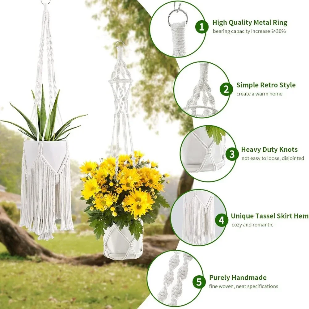 Macrame Plant Hangers, 6Pack Hanging Planters for Indoor Plants w/ 6 Set Hangers